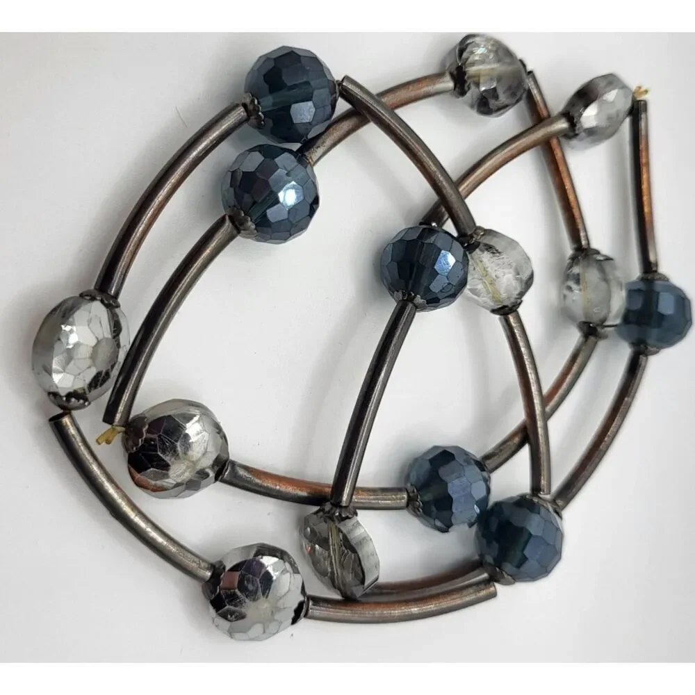 Lot of 3 Silver Navy Stretchy Bracelets 7in